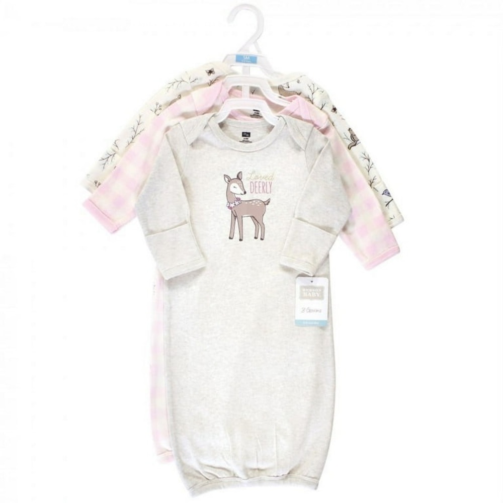 Hudson Baby Baby Girls Cotton Long-Sleeve Gowns 3pk, Enchanted Forest, 0-6 Month
